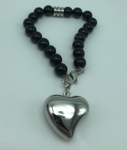 Black Beaded Heart Bracelet