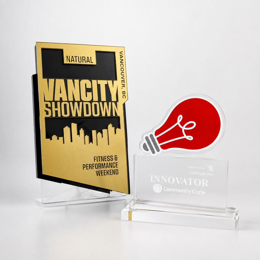 Awards designed around the achievement — not pulled from a catalogue.