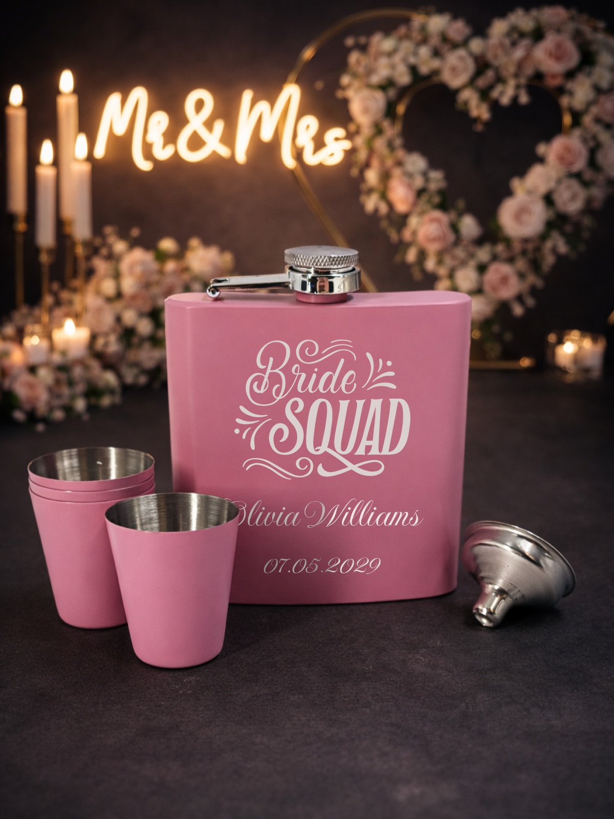 Wedding Pink Flask Set - 6 oz