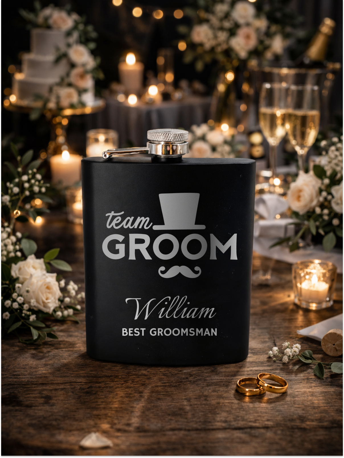 Wedding Matte Black Stainless Steel Flask
