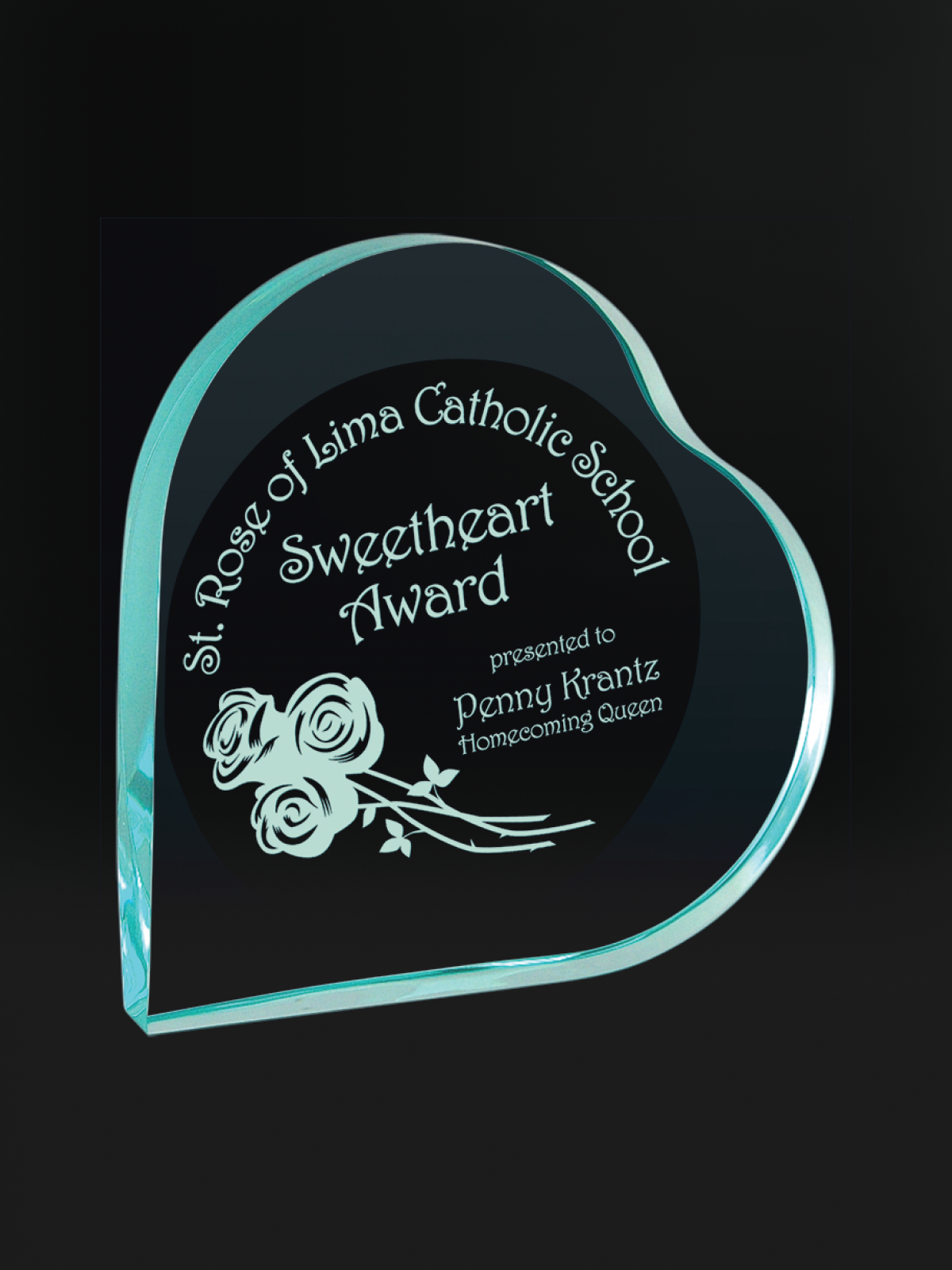 Jade Heart Acrylic Award - The Engraving Shoppe