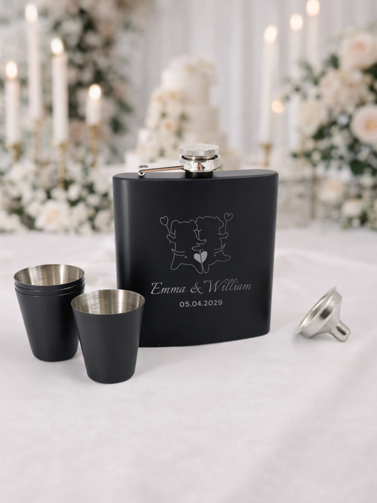 Wedding Matte Black Flask Set