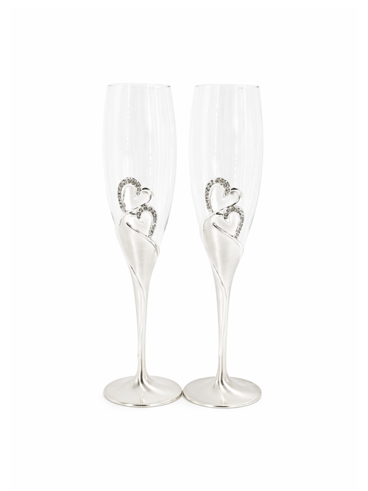 Silver Double Heart Champagne Flutes