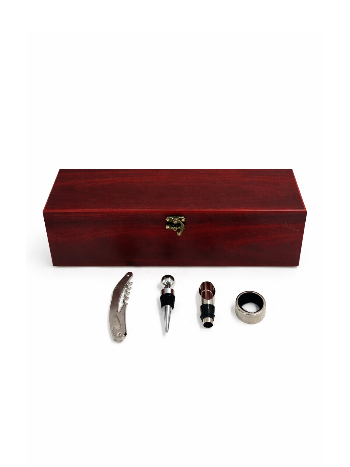 Wooden Wine Bottle Gift Box with 4 Accessories