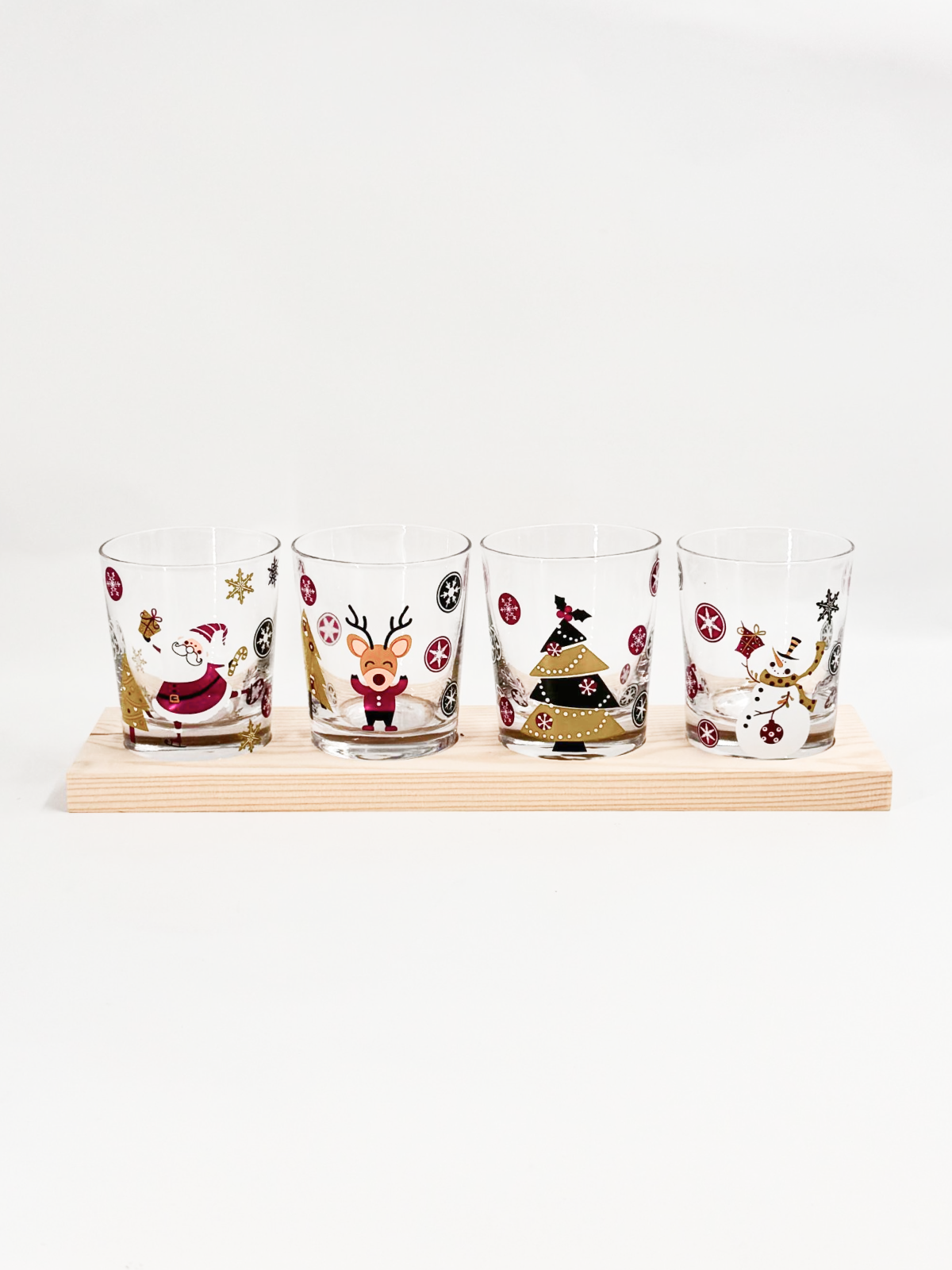 Holiday Shot Glasses with Wooden Holder
