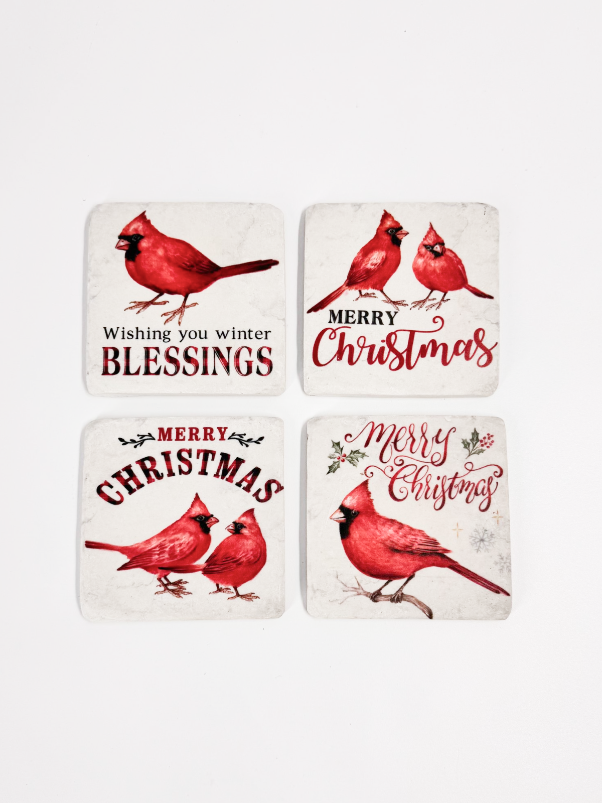 Christmas Cardinal Stone Coaster Set (Set of 4)