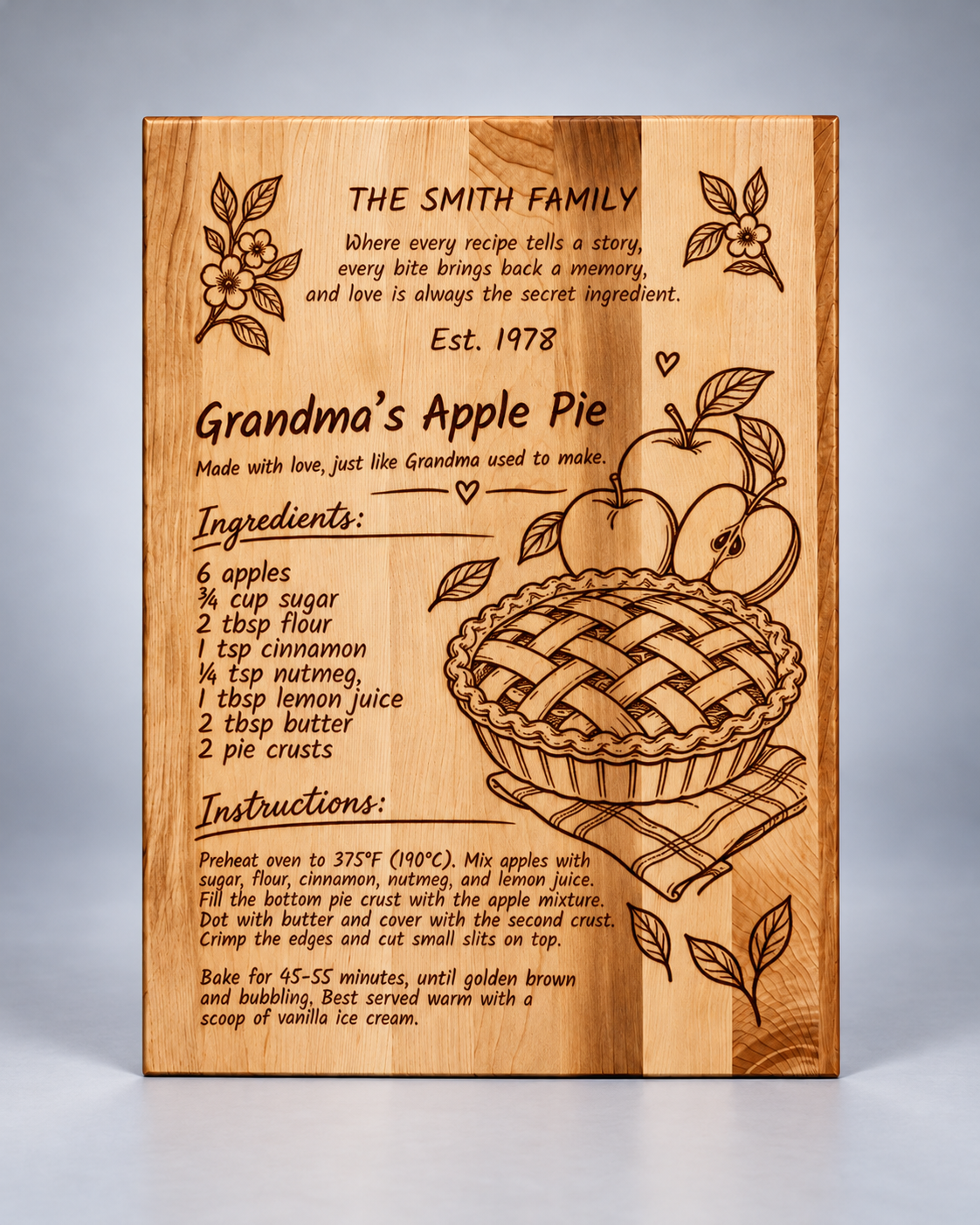 Personalized Family Recipe Board - Apple Pie